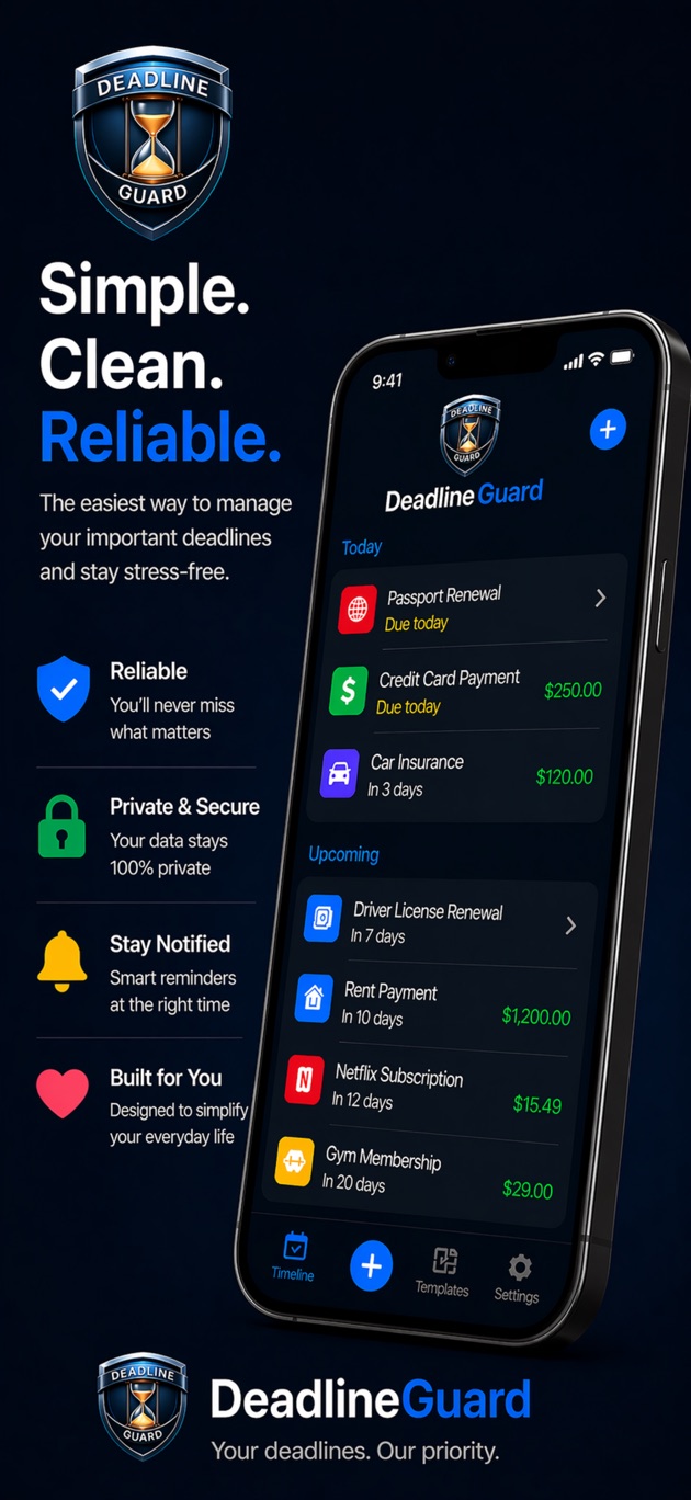 DeadlineGuard simple clean reliable preview