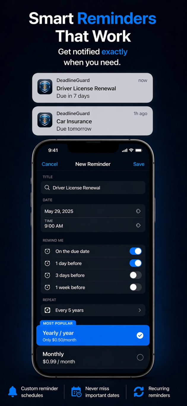 DeadlineGuard smart reminders preview